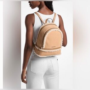 New! Michael Kors Beige Backpack with Shearling Accent
